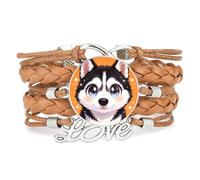 Animal Big Eyes Malamute Dog Love Adjustable Leather Braided Bracelet | Multilayer,Punk,Wristband,Handmade,Gift,Bangle,Accessory, Girlfriend,Lover,Ethnic,Friendship ,Birthday,Christmas,Music