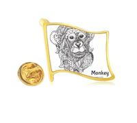 Animal Big Mouth Picture Monkey Golden Metal Flag Lapel Pin Badge