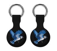 Animal Bird Blue Jay Keychain Holder Case Compatible with AirTag Waterproof Silicone Shell Protective Case 2PCS