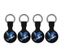 Animal Bird Blue Jay Keychain Holder Case Compatible with AirTag Waterproof Silicone Shell Protective Case 4PCS
