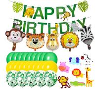 Animal Birthday Party Decoration Set,38pcs Wild Animal Theme Happy Birthday Banner,Monkey Lion Tiger Giraffe Zebra Balloons,Jungle Zoo Animals Cupcake Toppers,Forest Festival Party Decoration