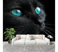 Animal Black Cat Close Up Mural Wallpaper for Living Room TV Backdrop Office Hotel Wall Decoration Poster Black Wall Panoramic Mural Non-Woven Photo Wallpaper 250x175cm