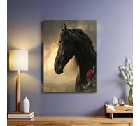 Animal Black Horse Canvas Wall Art Prints 60 x 40 cm Sunset Framed Artwork Poster Canvas Wall Art Ready to Hang for Living Room Bedroom Hallway Home Decorations