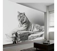 Animal Black White Tiger Stripes Wallpaper Mural 300 x 210 cm Home DIY Decoration Wall Covering, Non-Woven Panoramic Poster Wildlife wall Mural for Bedroom Living Room Dorm Decor