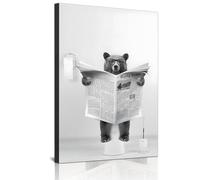 Animal Black White Wall Art Prints, Canvas Bathroom Picture Set Funny Elephant Zebra Penguins Giraffe Animal In The Bath Pictures Bathroom Decoration - Frameless (Spectacular Bear, 40 x 60 cm x 1
