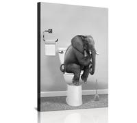 Animal Black White Wall Art Prints, Canvas Bathroom Picture Set Funny Elephant Zebra Penguins Giraffe Animal In The Bath Pictures Bathroom Decoration - Frameless (Elephant, 20 x 30 cm x 1 Piece)