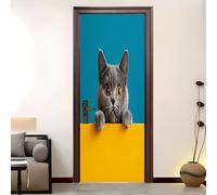 Animal British Shorthair Cat Waterproof 3D Door Stickers Peel and Stick 82x200 cm, PVC Self-Adhesive Removable Multicolor Door Murals Poster for Bedroom Living Room Home Decor