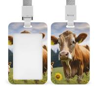 Animal Brown Cow Badge Holder Hard Plastic Card Case Protector Pouch Name Key Card Holder Case for Office ID Credit Cards and Proximity Key Cards