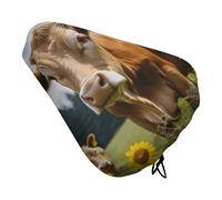 Animal Brown Cow Bike Seat Cover for Men Women Water Repellent Exercise Bike Seat Cushion Adjustable Bicycle Seat for Outdoor Biking