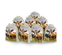 Animal Brown Cow Bunches Pocket Cotton And Hemp with Drawstring 8 Pieces Reusable Gift Bags Jewelry Pouch for Wedding DIY Craft Party (4.9 X 6.7 Inch)