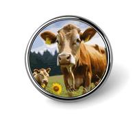 Animal Brown Cow Round Badge Cute Brooch Hats Jackets Decor Personalized Lapel Pin Clothing Jewelry Accessories for Wedding Party Gift