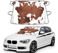 Animal Brown Cowhide Print Cow, Car Windshield Cover, Protective Windscreen Cover - Snow Ice Sun UV Dust Water Resistant - Fit for Most Cars
