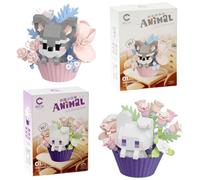 Animal Building Blocks Set,2Pcs3D Animal Flowerpot Model Flowers Building Blocks Creative Diy Construction Toys Figure Decor Building Toys Birthday Gifts For Boys Girls (Rabbit and Schnauzer)