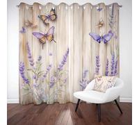 Animal Butterflies Thermal Curtains Floral Lavender Black out Curtains for Bedroom Soundproof Thermal Brown Eyelet Curtain for Kids Teens Room Curtain Set 2 Panels W 66" x L 72"