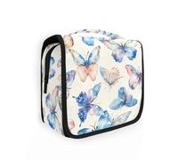 Animal Butterflies Watercolor Blue makeup bag for women with hanging hook Waterproof skincare bag Vertical Free-Standing