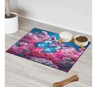 Animal Butterfly Flower Pattern Pet Feeding Mat for Cat Dog Water Bowl Food Mats Pet Feeding Mats Absorbent Nti-Slip Contain Spills Protects Floors Placemat 43.1 x 76.2 cm