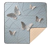 Animal Butterfly Texture Silver Light Blue Soft Thick Baby Play mat Foldable for Floor Water Resistant Foldable Activity Entertainment Mat for Babies Infants Toddlers, 50'' x 50''tapete para