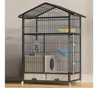 Animal Cage Cat Enclosures Indoor Ventilated Grille Design Features Braked Swivel Wheels and Antis-collision Locks 83 * 59 * 136CM Iron Material Cat Houses & Condos(Black)