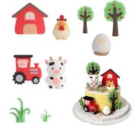 Animal Cake Decorations - Red Three-dimensional Farm Themed Birthday Decorations, Standing Animal Cake Toppers, Big Farm Cake Decorations, Baby, Topper Tractor Cow Animals Barn Party