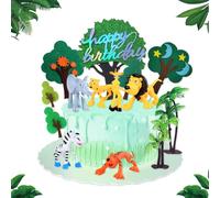 Animal Cake Ornaments, 14pcs Safari Animal Figures Toy, Giraffe,Leopard, Elephant,Lion, Zebra, Tiger Cake Topper, for Kids Cake Home Decoration Birthday Gifts