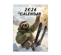 Animal Calendar 2026,12 Monthly Sloth Skiing Planner - 8.27x11.02in Cute Wall Calendar,for Home Workplace Dorm Apartment House Bedroom Living Room School Nursery