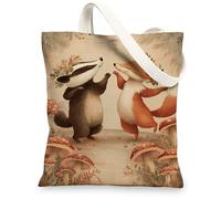 Animal Canvas Tote Bag, Cute Forest Friends Pattern Reusable Shopping Bags, Fanciful Eco-Friendly Lightweight Canvas Bags for Travel Beach Grocery 13x15 Inch