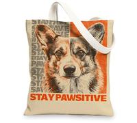 Animal Canvas Tote Bags, Cute Dog Illustration Reusable Shopping Bags, Fun Playful Lightweight Washable Shoulder Strap Canv, Beige, 13x15 Inch