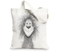 Animal Canvas Tote Bags, Fun Lion Graphic Design Reusable Shopping Bags, Playful Cartoon Style Lightweight Washable Canvas, White, 13x15 Inch