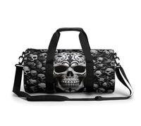 Animal Cartoon Elephant Gym Bag Small Travel Duffle Bag with Compartment Carry On Weekender Bag for Women Men, Black and white skulls, 17.7in/9in/9in