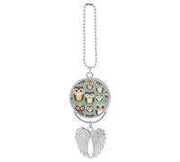 Animal Cartoon Owls Cute Car Pendant, Rear View Mirror Hanging Ornament, Auto Decor for Rearview Mirror, Keychain Silver-Style