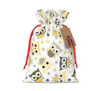 (Animal Cartoon Owls Cute) Christmas Burlap Gift Bags, Eco-Friendly Polyester Drawstring Pouches For Holiday, Birthday & Party Gift Packaging M