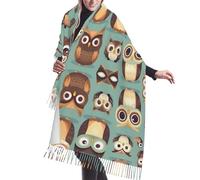 Animal Cartoon Owls Cute Knitted Fringed Scarf - Oversized Warm Scarf Shawl for Women - Cold Weather Essential, Perfect Winter Gift
