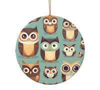 Animal Cartoon Owls Cute Print Ceramic Round Pendant - Double-Sided Print Festive Decor for Home/Mall,Holiday Keepsake
