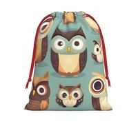 Animal Cartoon Owls Cute Print Drawstring Present Bag Wrapping Reusable Bag Present Wrap Bags for Christmas