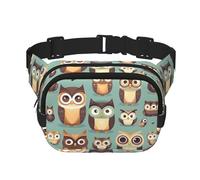 Animal Cartoon Owls Cute Print Fashion Waist Packs Square Layer Waist Bag Black Belt Bag with Adjustable Strap, Black, One Size