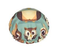 Animal Cartoon Owls Cute Print Shower Cap Bath Caps Elastic Reusable Shower Hair Cap Double Layers Hair Cap