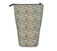 Animal Cartoon Owls Cute Print Telescopic Adjustable Pencil Case Lightweight Organizer for Office Travel Pen Bag