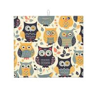 Animal Cartoon Owls Cute Printed Drying Mat Microfiber Drying Pad Absorbent Table Protector Pad Non Slip Dish Drainer Mat For Kitchen Countertop Coffee Bar 16 x 18 in