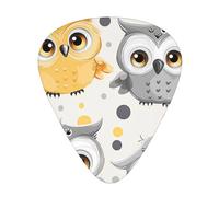 Animal Cartoon Owls Cute Printed Guitar Picks 12-Piece Set - Comfortable, Versatile Plectrum for All Guitar Styles & Players