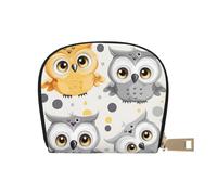 Animal Cartoon Owls Cute Printed Leather Half Circle Card Wallet Zipper Card Case Holder, Compact Stylish for Men and Women