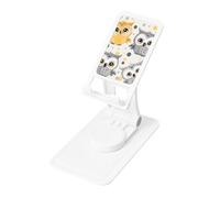 Animal Cartoon Owls Cute Prints Rotating Cell Phone Stand with 360° Swivel Base - Foldable Square Desk Phone Holder for iPhone 16 15 14 13 12 11,All Phones,White