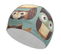 Animal Cartoon Owls Cute Swim Cap for Adult, Elastic Fabric Swimming Cap, Comfortable Bathing Cap for Long & Short Hair