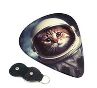 Animal Cat Astronaut Guitar Picks 6 Pcs, 0.46mm Thickness Celluloid Plectrum with Leather Picks Holder, Personalized Guitar Pick for Bass Electric Acoustic Guitars Lovers Gift