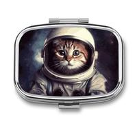 Animal Cat Astronaut Pill Box 2 Compartment Pill Case Portable Pocket Pill Organizer Medicine Vitamin Organizer for Men Women