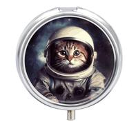 Animal Cat Astronaut Round Pill Box 3 Compartment Pill Case Portable Travel Pill Organizer Medicine Tablet Vitamin Holder Organizer for Purse Pocket