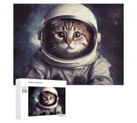 Animal Cat AstronautJigsaw Puzzles Wooden Puzzle 500 PCS Personalized Picture Puzzle Family Decoration Puzzles for Adults Challenging Puzzle Family Wedding Graduation Present