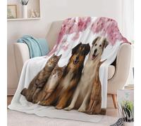 Animal Cat Dog Portrait Flower Print Blanket and Throws, Nature Photography Throw Blanket Soft Cozy Plush Warm Flannel Bedding No Shed for Girls Kids Adults Bed Couch Travel 38 x 51 inch