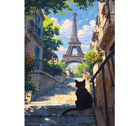 Animal Cat Eiffel Tower 50 Piece Jigsaw Puzzle for Adults, Creativity, Challenging and Difficult Puzzle, Brain Teaser Puzzles for Adults 50 Pieces for The Whole for Women, Men