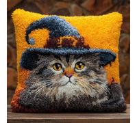 Animal Cat Latch Hook Kit for Beginners,The Cat in The Hat,Cushion Cover Making Kit,Embroidery Pillowcase Latch Craft for Adults,17x17in