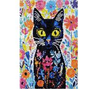 Animal Cat Latch Hook Rug Kits for Adults Beginners,Cat in The Flowers,DIY Crochet Rug Making Kit with Printed Patterns Rug Making for Home Decoration Gifts,60x90cm